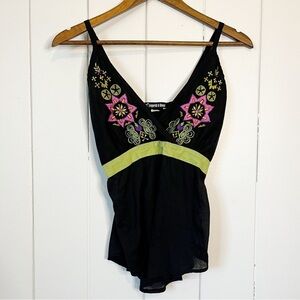 Leopards & Roses Black Abstract Floral Tank Top. Size XS.